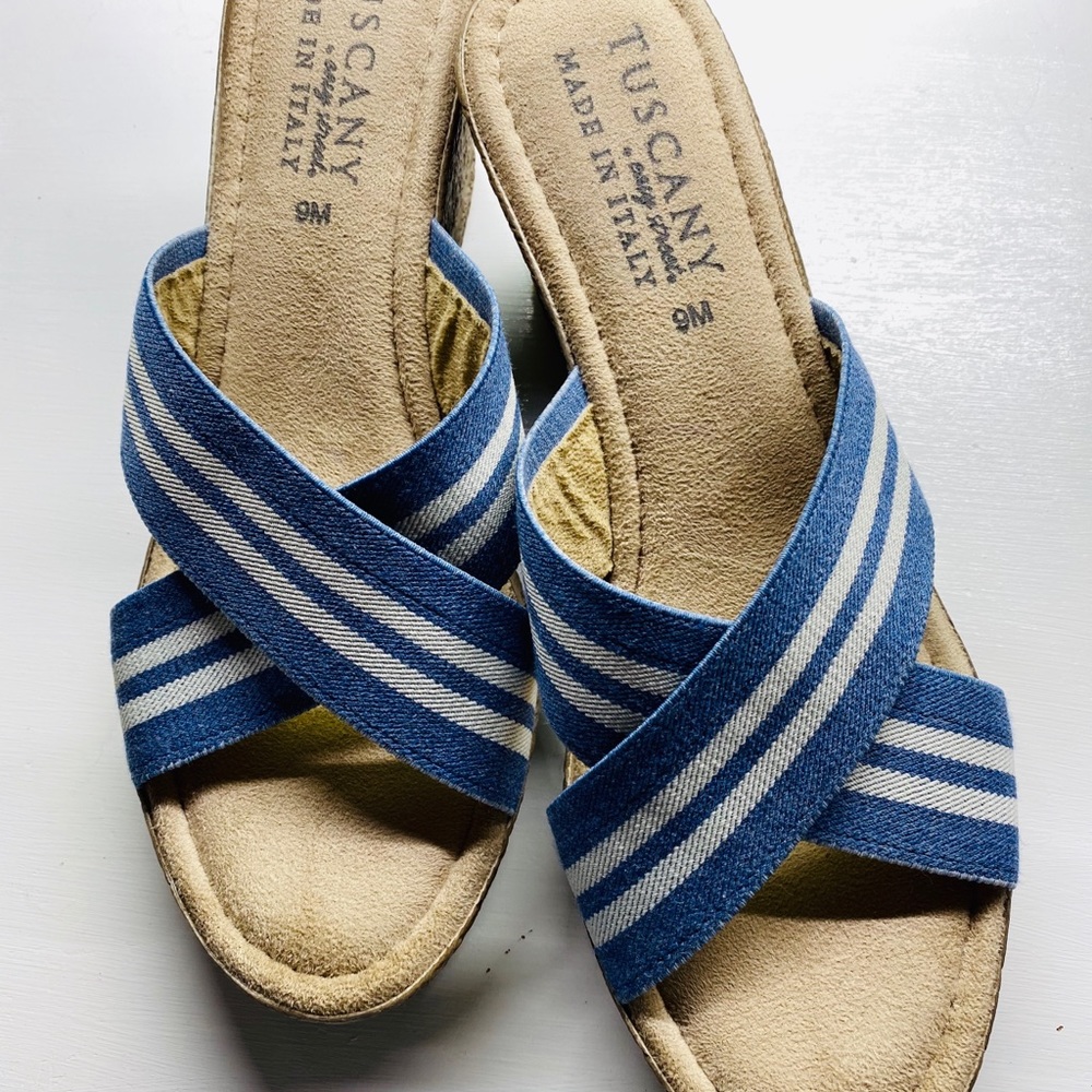 Tuscany Blue & white crisscross sandals ITALY